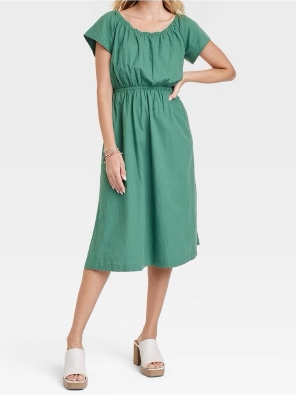 Universal Thread Teal Green Midi Peasant Dress